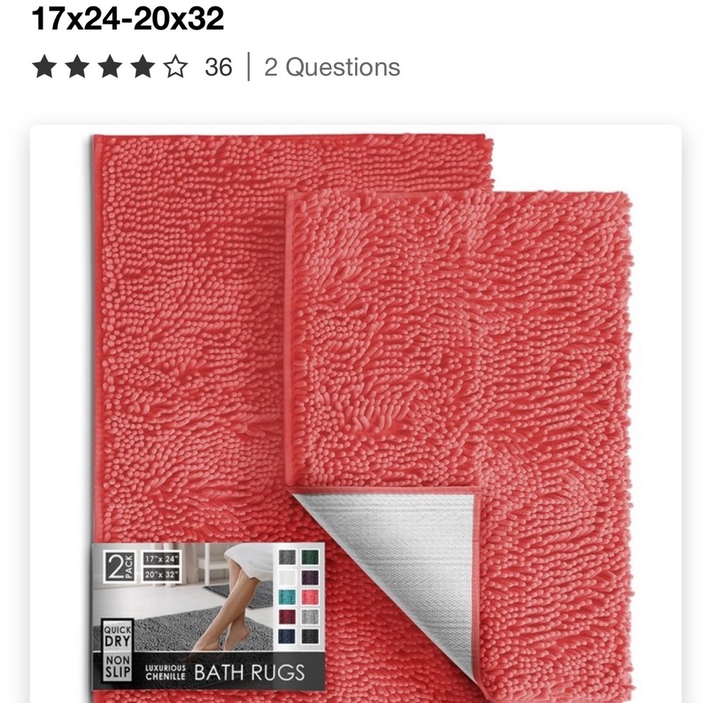 Chenille Bath Rug Set - Coral